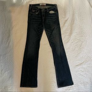 Hollister bootcut, dark wash jeans.